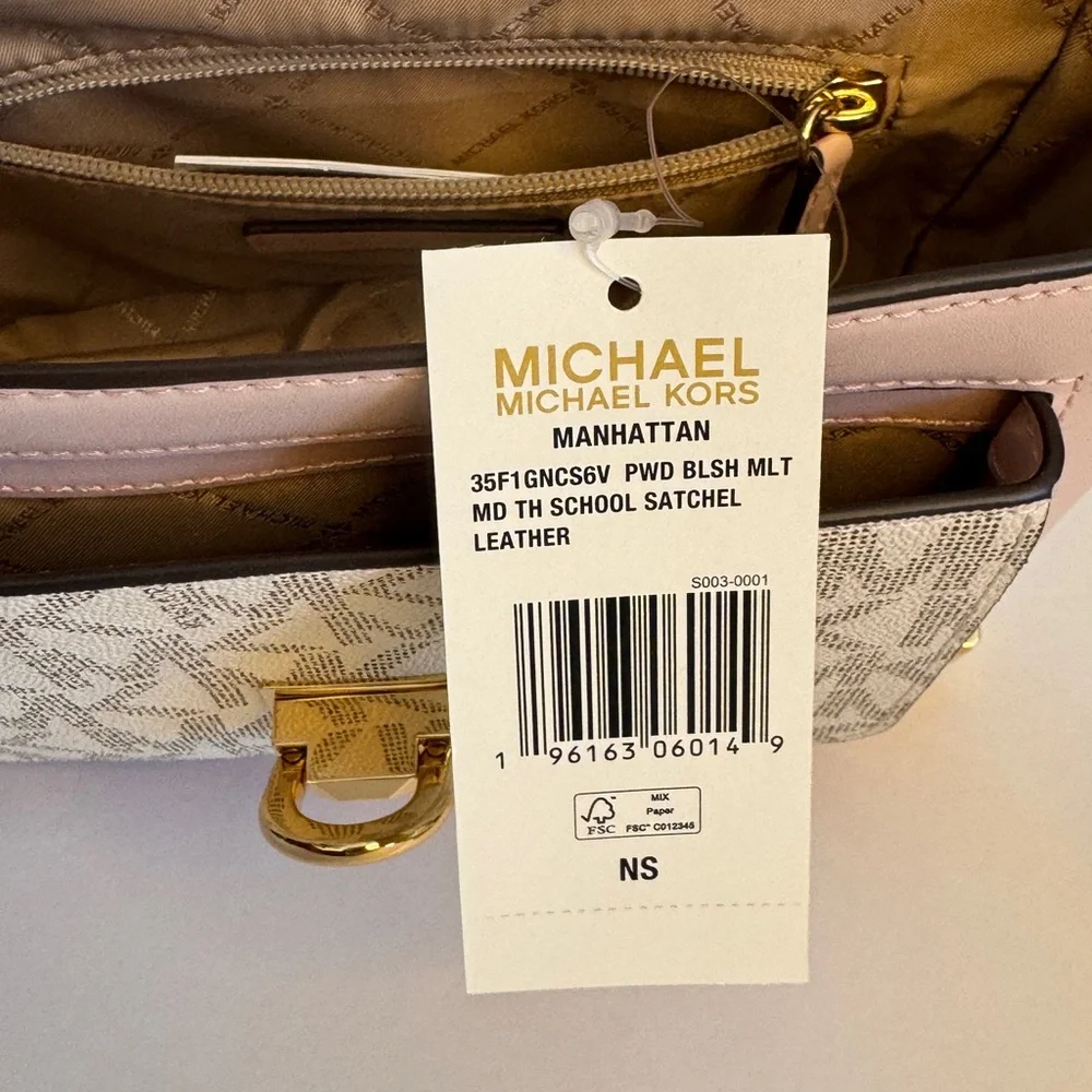 Michael Kors Manhattan Medium Leather and Logo Satchel - Powder Blush